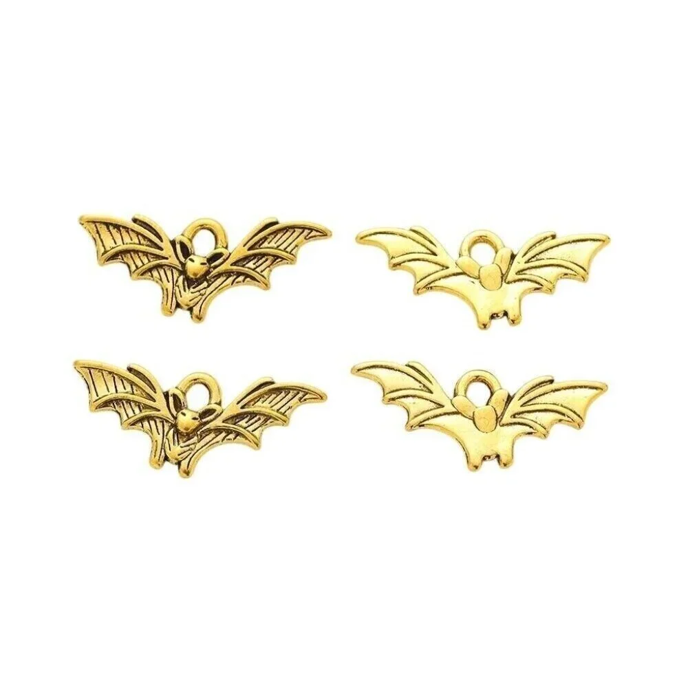 10 Gothic Vampire Bat Antiqued Gold 21x9mm Flying Winged Goth Horror Charms